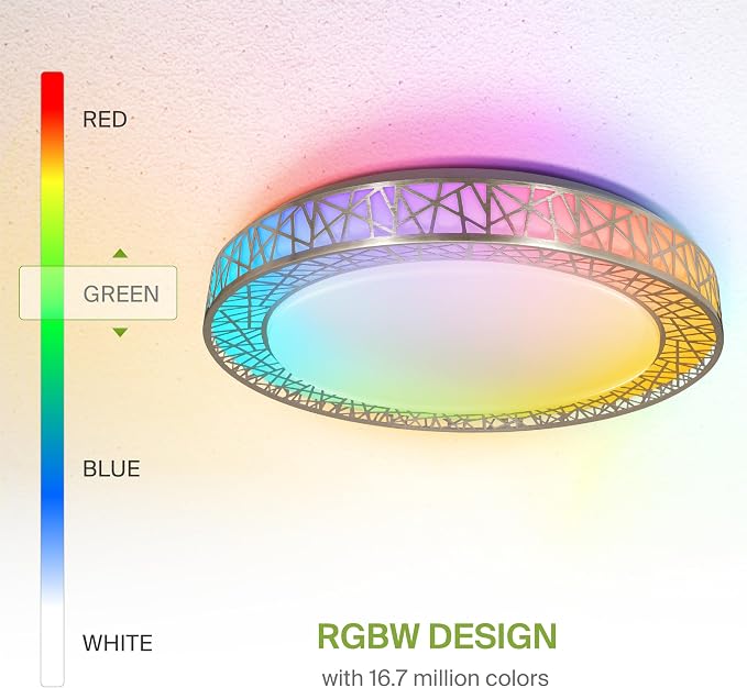 ASD 20 Inch Smart RGBW Flush Mount Ceiling Light with Remote - Brushed Nickel 42W 120V 2700-6500K Dimmable Ceiling Light Fixture, WiFi App Control RGB Lights, Alexa & Google Assistant - ETL, 2 Pack