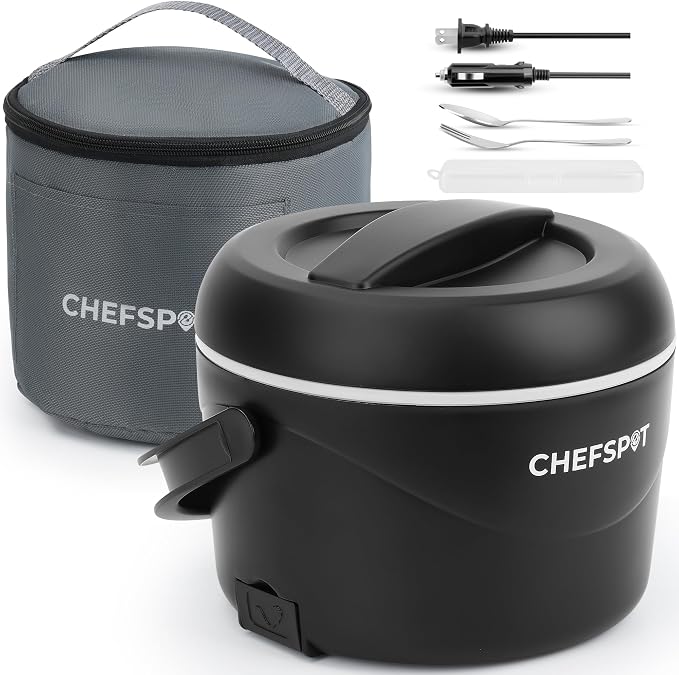 Electric Lunch Box, 37oz Portable Food Warmer with 12V/24V Car & 120V Home Plugs, Spill-Proof, BPA-Free, Dishwasher-Safe, No Microwave Needed, with Utensil Set & Carry Bag (Graphite Black)