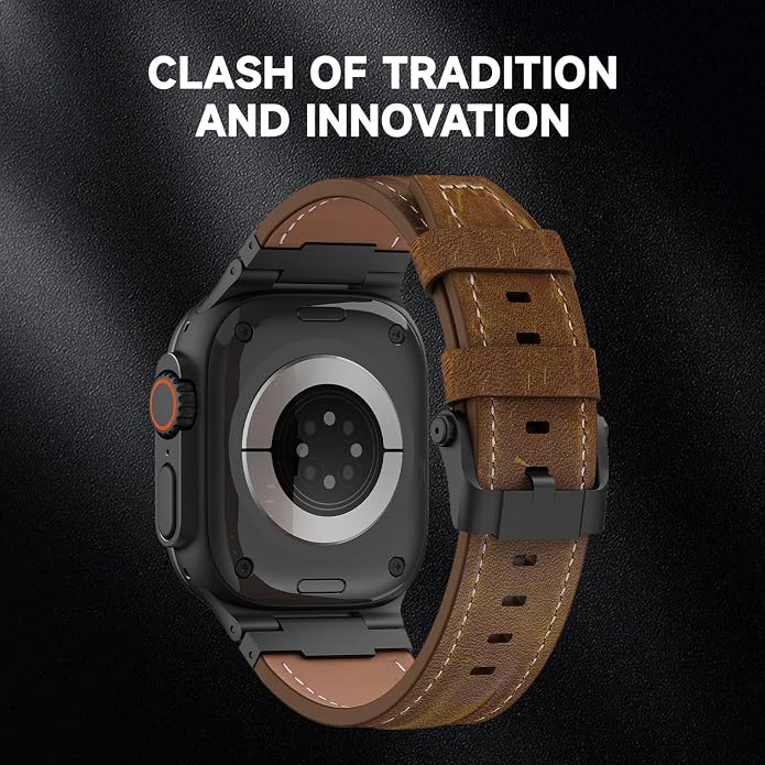 Vintage Genuine Leather Band for Apple Watch Ultra 49mm (2026 Upgrade), Rugged Replacement Strap Compatible with iWatch 46mm 45mm 44mm - for Men Women, Fit Ultra3/2/1, SE 3/2/1, Series11 10/9/8/7/6/5/4
