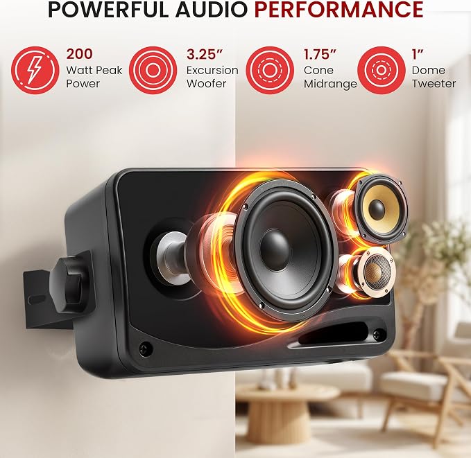 Pyramid 3-Way Indoor Outdoor Speaker System - 3.5 Inch 200W Pair of Mini Box Ceiling Wall Mount Speakers w/1" Tweeter, 3.25" Woofer, 1.75” Midrange - Home Theater Entertainment, PA System - 2022SX