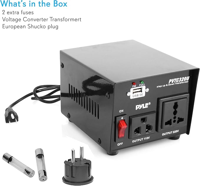 Pyle Step Up and Down Converter - 500 Watt Voltage Converter Transformer w/ USB Charging Port, UK Power Adapter, AC 110 / 120 to 220 / 240 Volt Vice Versa, 110V/120V/220V/240V Input Voltage