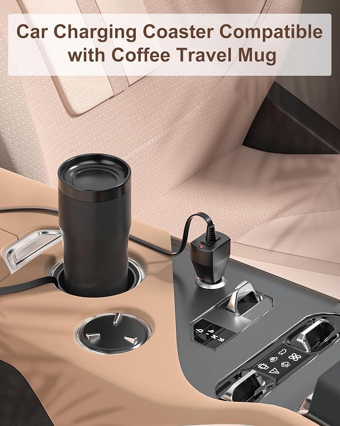 Car Charger Compatible with E M BER Travel Mug 2+, Charging Coaster Compatible with 12 OZ Temperature Control Smart Travel Mug Stainless Steel
