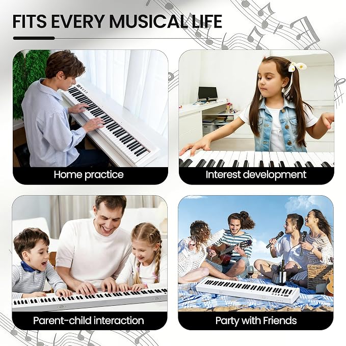 Carina 88 Key Piano Keyboard with Semi-Weighted Keys Portable Piano, 128 Tones, Speakers, USB-MIDI, Carry-Bag, Sustain Pedal, Electric Keyboard Piano for Beginners, (White)