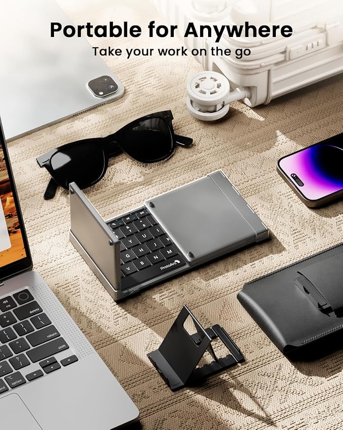 ProtoArc Foldable Keyboard with Touchpad, XK01 TP Folding Portable Keyboard, Full Size Keys, Large Trackpad Bluetooth Travel Keyboards for Laptop PC Tablet - Gray