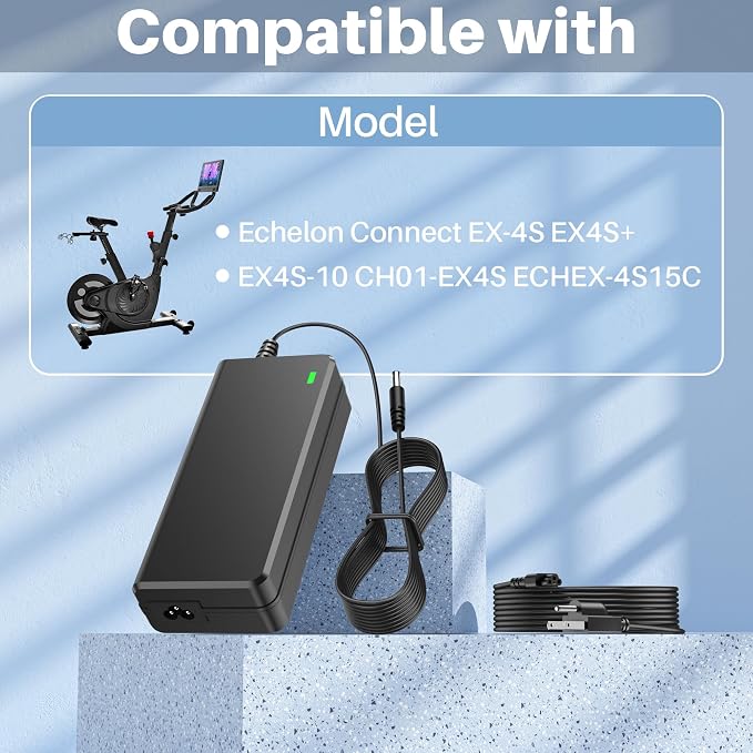 Power Cord for Echelon Connect EX-4S EX4S+ EX4S EX4S-10 CH01-EX4s ECHEX-4S15C 12V Charger Power Supply for Echelon Spin Exercise Bike Adapter with UL Listed