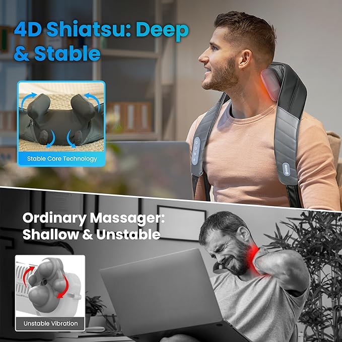 COMFIER Father Day Gifts for Men, 4D Neck and Shoulder Massager with Heat, Cordless Shiatsu Back and Neck Massager for Pain Relief, Hands-Free Massage Pillow with Carry Bag