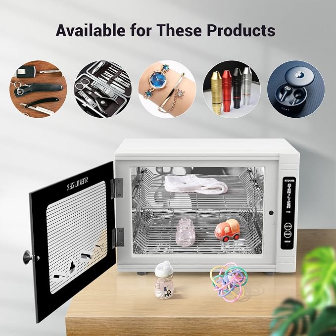UV Sanitizing Cabinet (12L) Large Capacity - Metal Chemical-Free UVC Cleaner Box with Easy to Use Timer (5-60 Min) for Salon Tools, Manicure Supplies, Baby Bottles, Phones, Cutlery & More