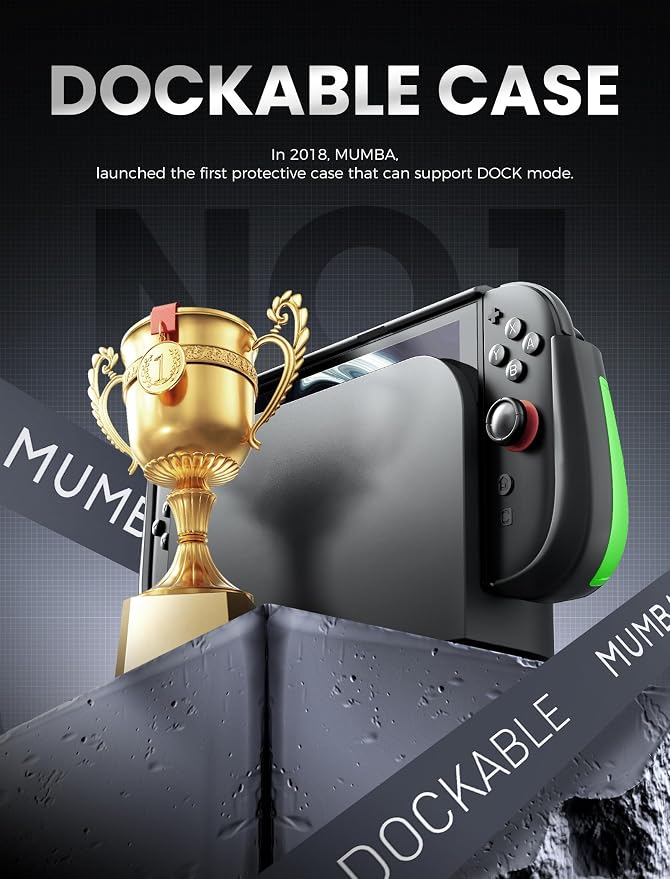 Mumba Dockable for Nintendo Switch 2 Case with Flip Stand, [Titan] Ergonomic Switch 2 Grip Protective Cover Holds 5 Game Cards & 2 TF Cards TPU Accessories and Quick-Release Joy-Con Design (Green)
