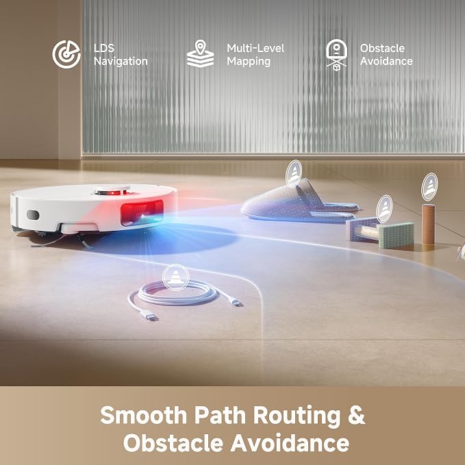 DREAME D20 Pro Plus Robot Vacuum, 13,000Pa Suction, DuoBrush for Pet Hair, Corner Cleaning, Self Emptying, LDS Navigation Laser Avoidance, Vacuum Mop, Hard Floors&Carpets, 5,200mAh Battery White
