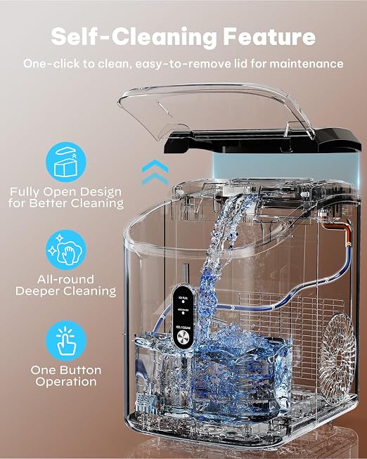 Silonn Nugget Ice Maker Countertop, Pellet Ice Machine with Self-Cleaning Function, Sonic Ice Maker Produces 33lbs of Chewable Ice in 24 Hours, Ideal for Home Kitchen and Office (Stainless Steel-17T)