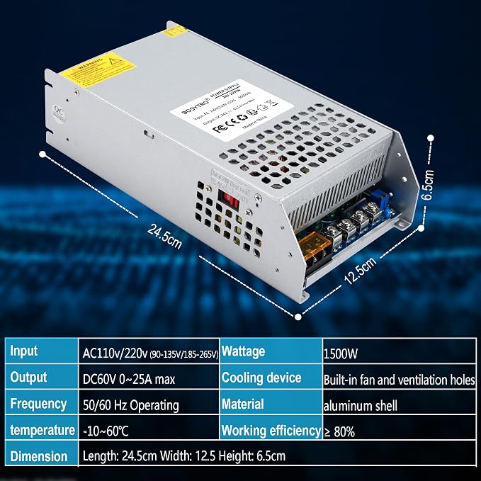 24V 62.5A 1500W DC Switching Power Supply Adapter PSU AC 110V / 220V-DC 24V Transformer Adapter, for 3D Printer,DC Motor,Medical Equipment, Computer Project of Industrial Power Supplies