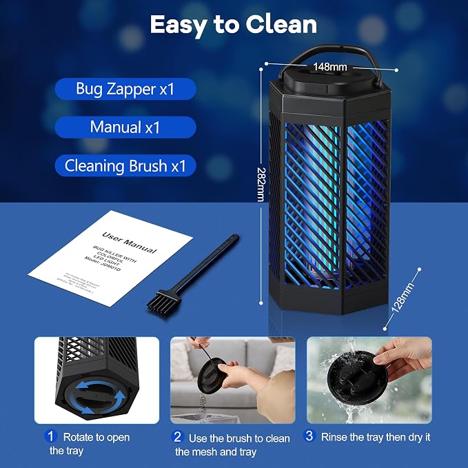 Bug Zapper Outdoor Indoor, 2 in 1 Rechargeable Mosquito Zapper with 8000mAh Battery and LED Light, USB Charging Electric Fly Zapper, Portable Fly Trap Mosquito Killer for Patio Backyard, Garden