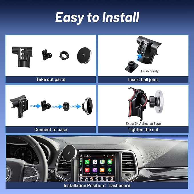 Phone Mount for Jeep Grand Cherokee (2014-2017 2018), Magnetic Phone Holder, Magsafe Car Mount Charger, Dashboard Phone Holder, 15W Wireless Fast Charging for iPhone, Samsung & Google, Car Accessories