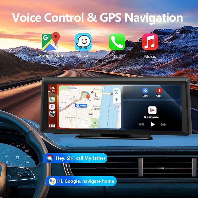 8.1" Portable Wireless Carplay Screen for Car, 2K Dash Cam & 1080P Backup Camera, Touchscreen Car Stereo with Apple Car Play/Android Auto, GPS, Bluetooth, Mirror Link, Voice Control for All Vehicles
