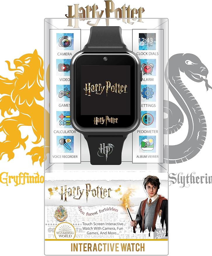 Harry Potter Kids Smart Watch – Interactive Touchscreen Watch with 10 Changeable Faces, Camera, Games, Alarm, Stopwatch, Step Counter & Calculator – Fits Wrists from 5.5" to 8"
