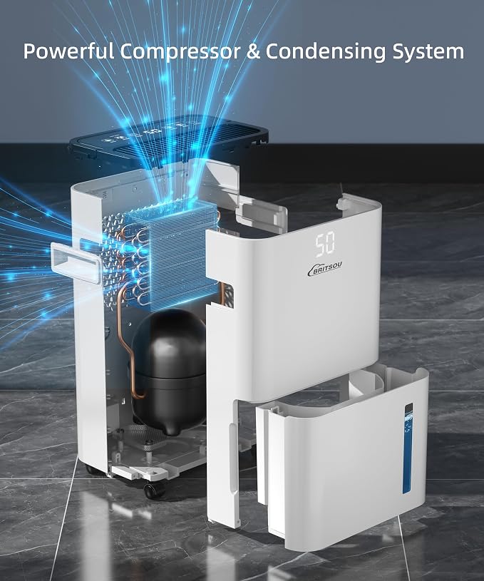 34 Dehumidifier for Basement and Bedroom, Covers 3500 Sq.Ft with Drain Hose, Smart Operation with 3 Modes - Ideal for Home, Bathroom, Garage.