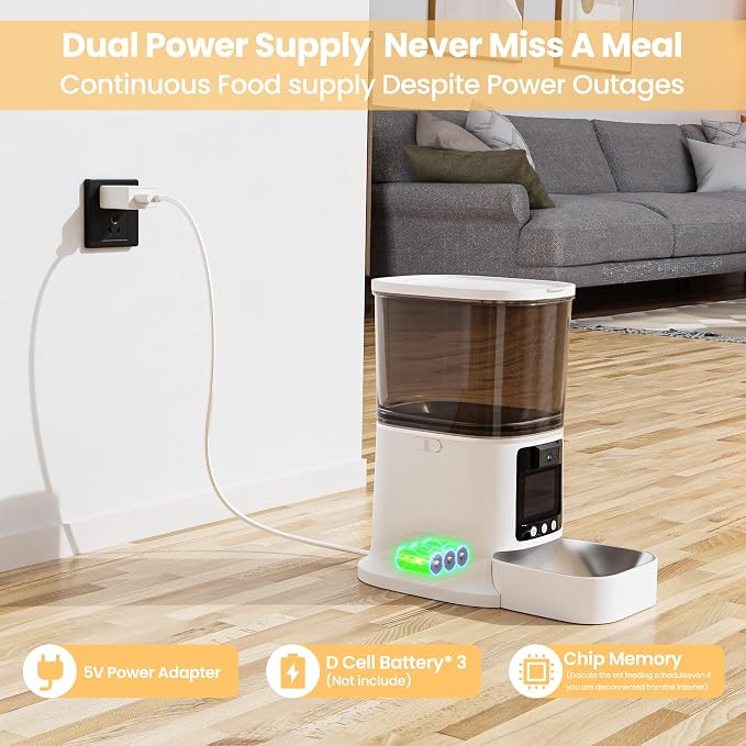 Automatic Cat Feeders, 5L Timed Cat Dry Food Dispenser, 5G WiFi Pet Feeder with 2-Way Audio, 10s Voice Recorder, Equipped with Screen and bidirectional Video Function, (White)