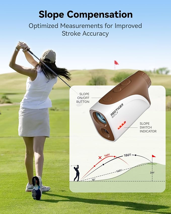 REDTIGER Mini Golf Range Finder with 1200 Yards, IP65 Waterproof and Slope Switch, 7X Magnification, Magnetic & Rechargeable Golf Rangefinder, Flag Pole Lock Vibration