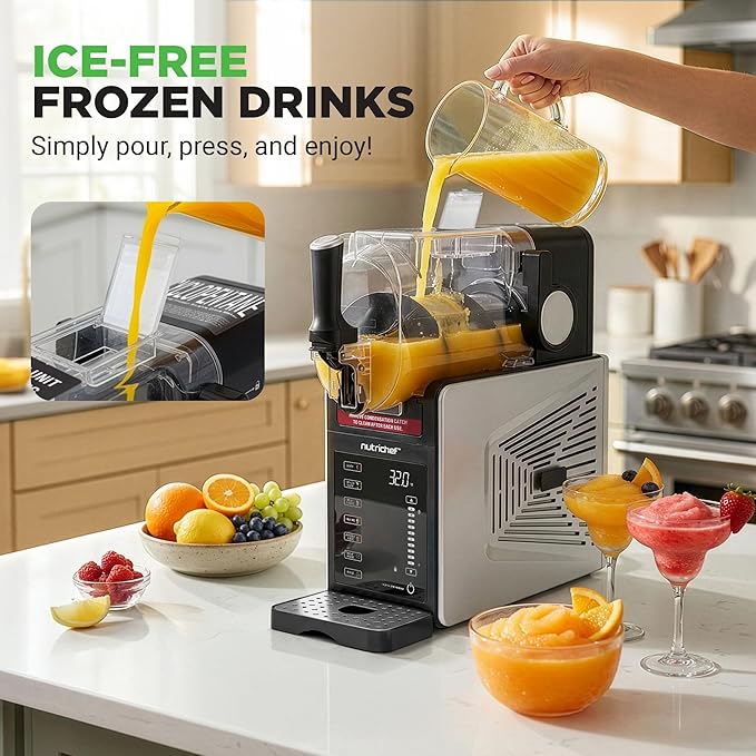 NutriChef Slushie Machine for Home | No Ice Needed Slushys 7-in-1 Preset Programs: Self Clean, Milkshakes, Spiked Slush & More | 64 oz, Quiet Operation, One-Touch Start & Includes Recipes | Black