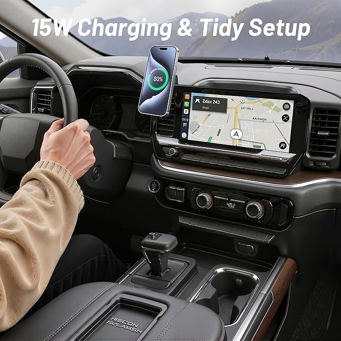 Phone Holder for Chevy Silverado 1500/2500/3500 (2022-2026,ONLY Fits 13.4" Screen)/GMC Sierra, MagSafe Car Mount, 15W Magnetic Wireless Charger, 360° Rotating, Hands Free, Car Accessories Interior