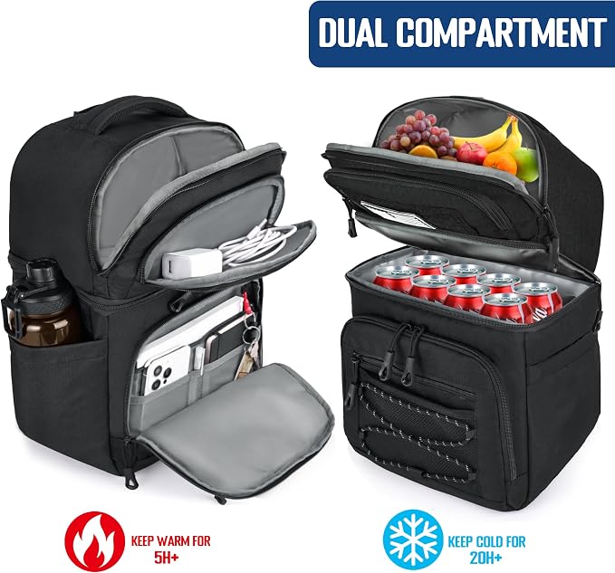 MOZETO Lunch Cooler Backpack Double Deck Lunch Box Backpack Insulated Leakproof Compartments Coolers Bag for Beach Travel Picnic Lunch Hiking BBQ Camping