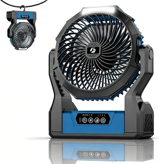 XZK 24000mAh Rechargeable Camping Fan, 64H Runtime Battery Powered Portable Travel Fan with LED Light, Tent Fans for Indoor,Outdoor,Fishing,Jobsite & Hurricane Emergency,Gifts for Men Dad Him,Blue