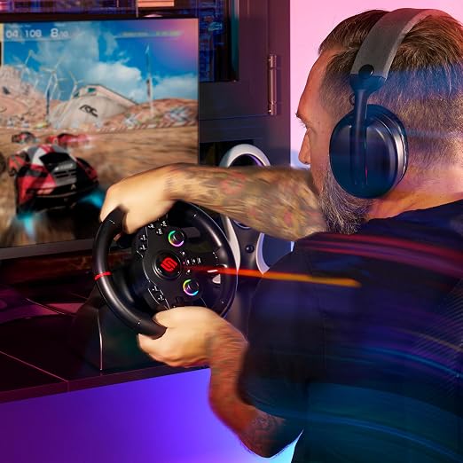 SUBSONIC Superdrive 220RS Racing Wheel Switch 2/Switch PS4 PC Xbox series | Steering Wheel with Dual Joysticks for GTA 6 & Famring simulator- LED - Vibration - Diameter 22 cm, Rotation 180° - Pedals