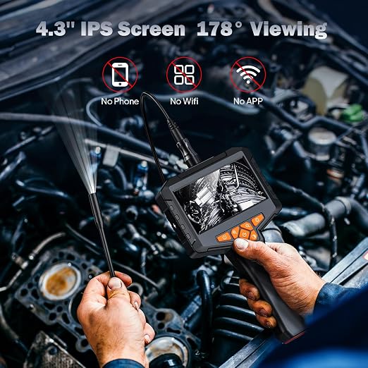 Single Lens Borescope, Ginocaco 4" IPS Endoscope Camera with Light, IP67 Waterproof Snake Camera with Semi-Rigid Cable for Automotive, Plumbers, HVAC(16.4Ft)