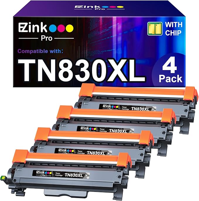 E-Z Ink Pro TN830XL TN830 Compatible Toner Cartridge Replacement for Brother TN830XL Toner Cartridge Compatible with Brother HL-L2460dw DCP-L2640DW HL-L2405W MFC-L2820DW HL-L2420DW Printer (4 Pack)