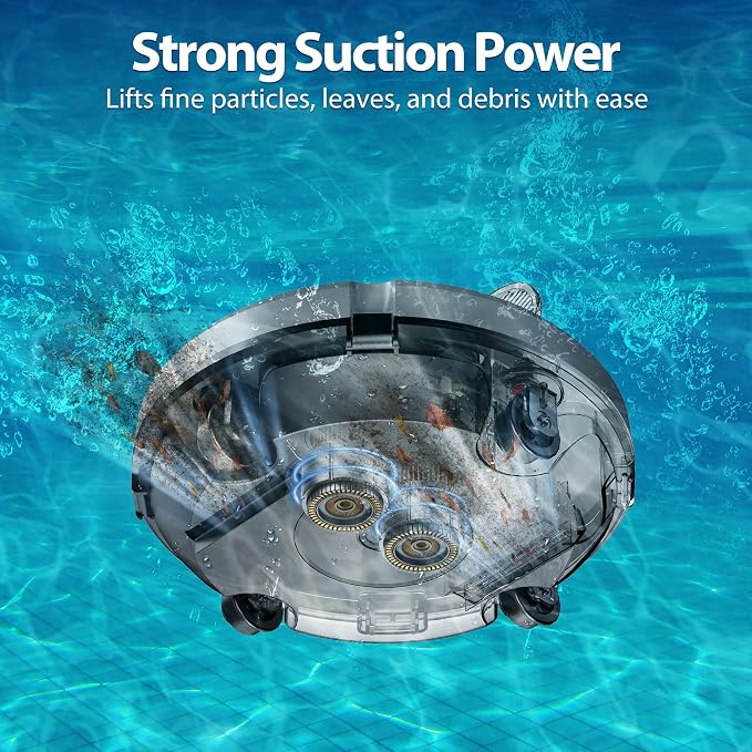 Cordless Robotic Pool Cleaner,Automatic Pool Vacuum Lasts 150Mins,Powerful Suction,Self-Parking, Maximum Climbing Angle 18 Degrees,Lightweight for Above/Inground Pools Up to 1200 Sq.Ft