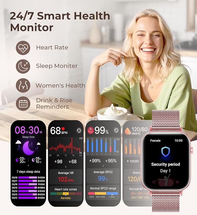 Iaret Smart Watch for Women, 1.83" HD Fitness Tracker with 4 Bands, Answer/Make Calls, Heart Rate/Sleep/SpO2/Step Tracking, 100+ Sport Modes, Android/iPhone Compatible Gift (Purple Gold)