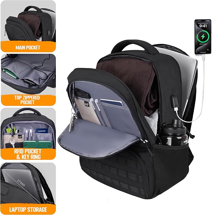 DEYACE Lunch Box Backpack for Men, Tactical Cooler Backpack with Laptop Compartment Leakproof RFID Lunchbox Bag for Work