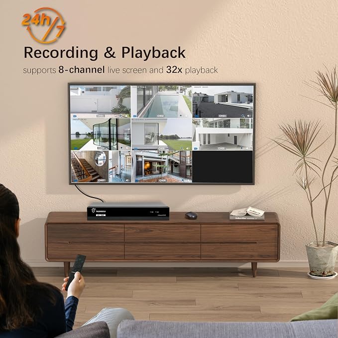 TIGERSECU Super HD 1080P 8 Channel DVR Security Recorder with 2TB Hard Drive, Hybrid 6-in-1 CCTV DVR Recorder Compatible with 2MP and 5MP TVI, AHD, CVI, CVBS, RS485 PTZ and IP Security Cameras