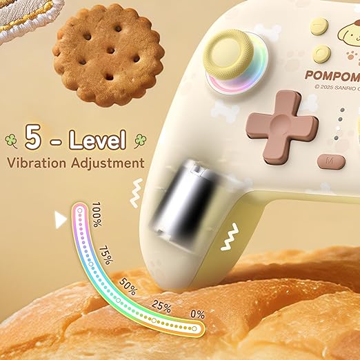 Kuitmor Pompompurin Dog Switch Pro Controller, Cute Hall Effect Wireless Gamepad No Drift for Switch 2/Switch/OLED/Lite, PC/Steam, Android, iOS, Bluetooth + Wired, Turbo, Back Buttons, 6-Aixs Gyro, Wake-up, RGB (Yellow, With Receiver)