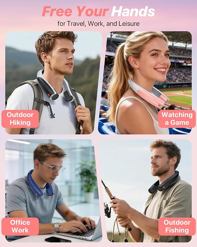 Kesguar Portable Neck Fan, 20H RunTime Cooling Fan, 6 Speeds 360° Airflow Personal Fan, Rechargeable Hands Free with 6000mAh Battery Wearable Fan Gifts for Women Men Outdoor Travel Camping