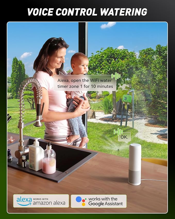 RAINPOINT WiFi Water Timer for Garden Hose, 2 Zone WiFi Sprinkler Controller, Smart Hose Timer Valve, Automatic Drip Irrigation System/Rain Delay for Garden/Lawn