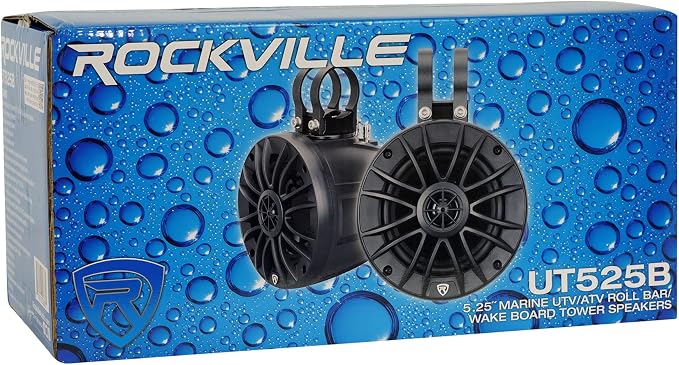 Rockville UT525B Pair 5.25" Black IPX6 Marine UTV Roll Bar Speakers | 70W RMS, 280W Peak per Pair, 4 Ohm, True Coaxial Design, 360° Swivel Brackets, Fits 1.5"-2" Bars, Wakeboard Towers
