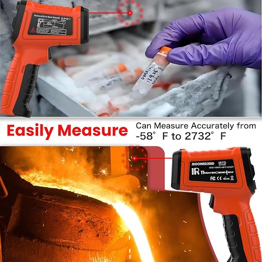 Infrared Thermometer Gun -58°F to 2732°F, 50:1 Non-Contact Laser Temperature Gun for Cooking, Pizza Oven, Reptile, Griddle, Digital Heat Gun for HVAC and Industrial Use