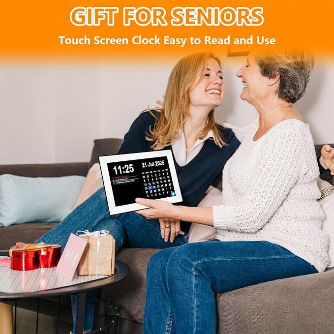 10.1" Touchscreen Digital Calendar Alarm Clock, Dementia Clocks for Seniors Extra Large Display Clock with Day and Date for Elderly, 40 Reminders&64 Alarms&Auto-Dimming&Auto DST(White)