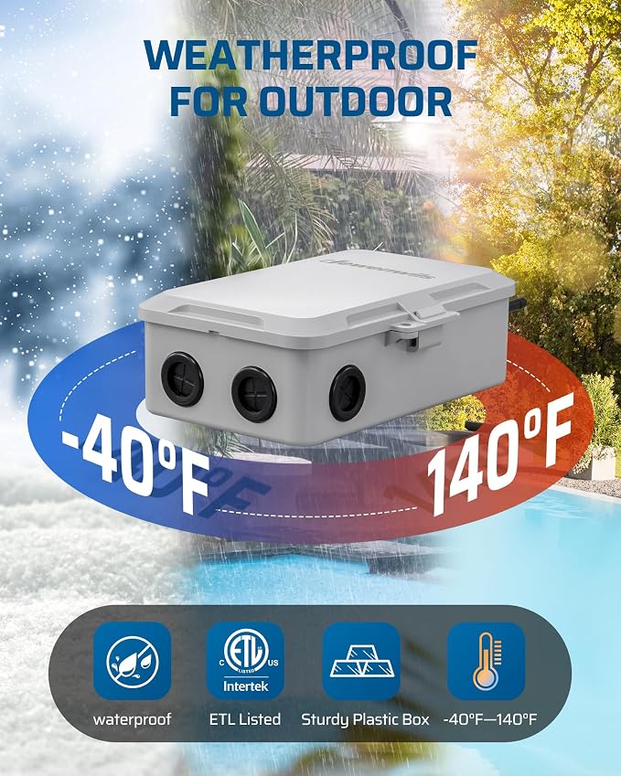 DEWENWILS Matter Pool Pump Timer, Matter Certified Hub Required, 240VAC 3HP 40A Heavy Duty Timer Box, Work with Apple HomeKit, Amazon Alexa, Google Home, SmartThings, 2.4GHz WiFi Only,ETL Listed