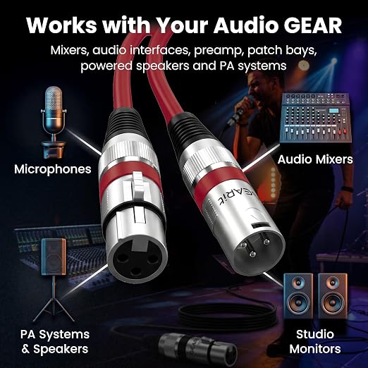 GEARit XLR Cables 1ft 6 Pack Multi Colors, XLR Male to Female Microphone Cable, Balanced Shielded Mic Cable with Copper Conductors for Recording Studio, Podcast, Stage Audio & Live Sound