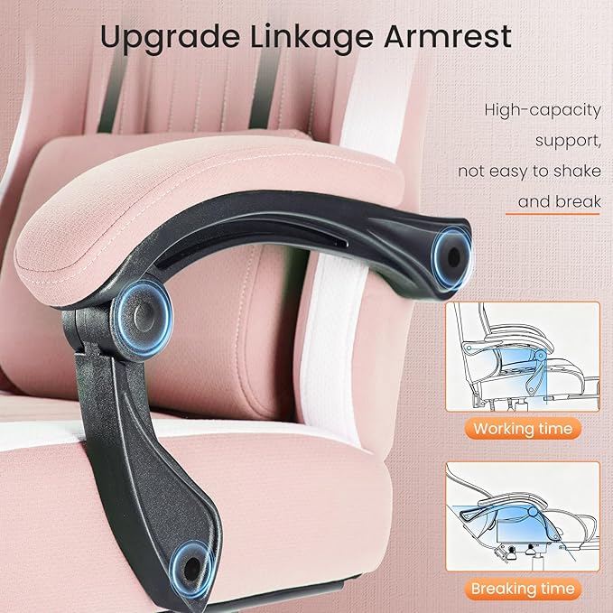 DUMOS Gaming Chair with Linkage Armrests, Video Game Chairs with Pocket Spring Cushion, Ergonomic Computer Silla Gamer Office Desk Chair with Footrest for Adults & Students, Pink