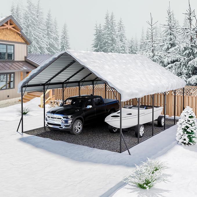 VEVOR 20x24 ft Heavy Duty Metal Carport, Outdoor Car Shelter with Removable PE Sidewalls, Steel Frame Garage for Car, Truck, Boat, Tractor, and Equipment Storage