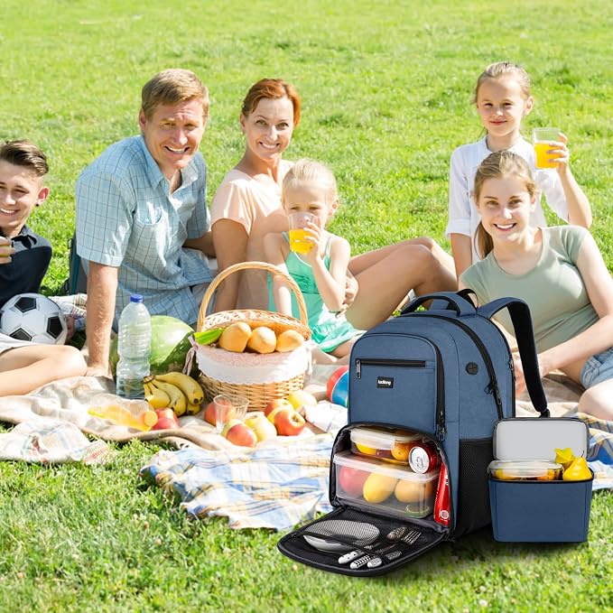 kadilong 17.3 Inch Laptop Backpack with Lunch Box,Insulated Cooler Backpack Meal Prep Bookbag for Men Teens Boys School Work Picnic College Travel