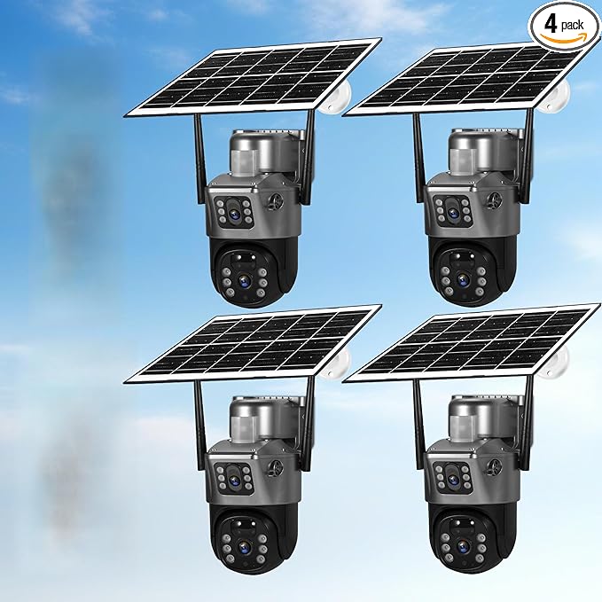 Solar Security Camera Outdoor Wireless WiFi-6MP HD, Color Night Vision,10X Zoom,AI Motion Detection,Two-Way Audio,Waterproof IP66,64GB SD/Cloud Storage,7.5W Solar Panel(4pack)