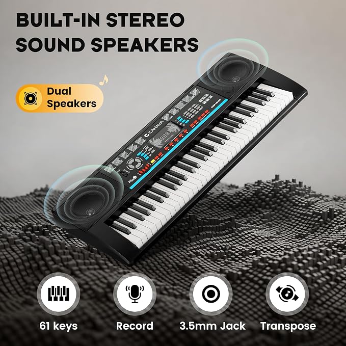 CAHAYA 61 Key Keyboard Piano – Electric Piano Set for Beginners with Stand & Stool, Microphone, Built-In Speakers, 128 Sounds & 128 Rhythms, Portable Electronic Keyboard