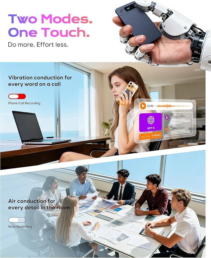 AI Voice Recorder, 64GB Note Taking Device w/Magnetic Case, App Control, AI Technology Transcribe & Summarize Free, 121 Languages, 45H Battery, Audio Recorder for Lectures Meetings Calls