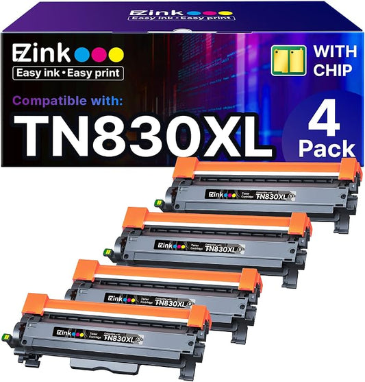 E-Z Ink Compatible TN830XL Toner Cartridge Replacement for Brother TN830XL TN830 TN 830 Toner Cartridges with Brother DCP-L2640DW HL-L2460DW HL-L2480DW HL-L2400D HL-L2405W Printer (4 x TN830XL Toner)