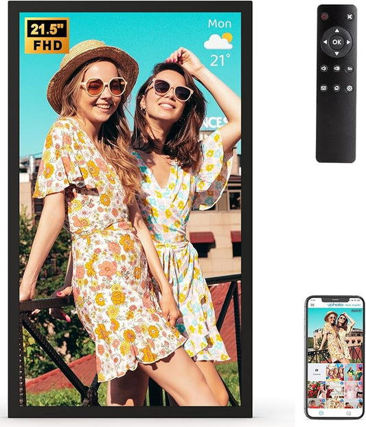 21.5" Digital Picture Frame Large-WiFi-Photo-Frame - 64GB Wall Mounted Digital Frame, Auto Rotate, Remote Control, Slideshow, Share Photo and Video via App Email, Customized Album, Gifts for Mom Dad