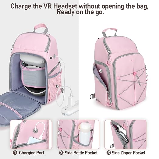 PGmoon Carrying Case Compatible with Oculus Meta Quest 2/Quest 3/Quest 3S/VR Elite Strap, Travel Storage Bag Backpack with Separate Room for Touch Controllers and Multi-Pockets (Patent Design)